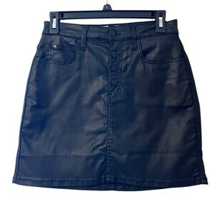 Calvin Klein Black Leather Button Fly Mini Skirt NWOT